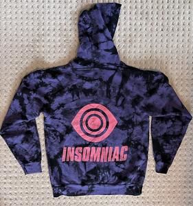 Vintage Insomniac Hoodie Tie Dye Sweatshirt Purple Acid Wash Eye Logo USA Mens S
